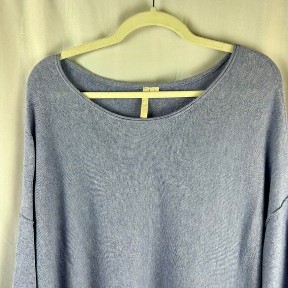 J Jill Pure Jill Bushed Soft Luxe Seamed Top Women Large Blue Cashmere Pockets - Picture 2 of 7